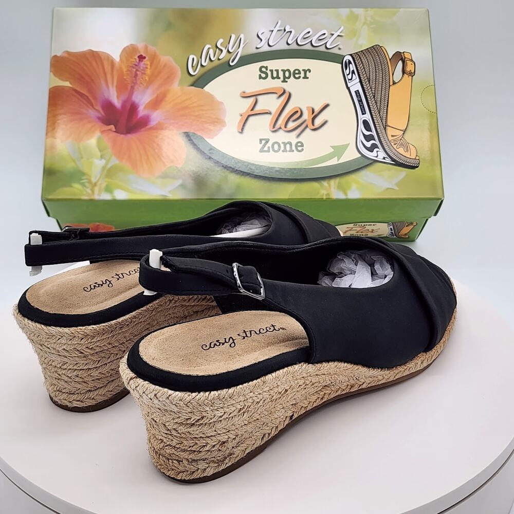 NEW Easy Street Devlin Black Slingback Espadrille Wedge Sandals Women Size 8.5 M - Picture 3 of 9